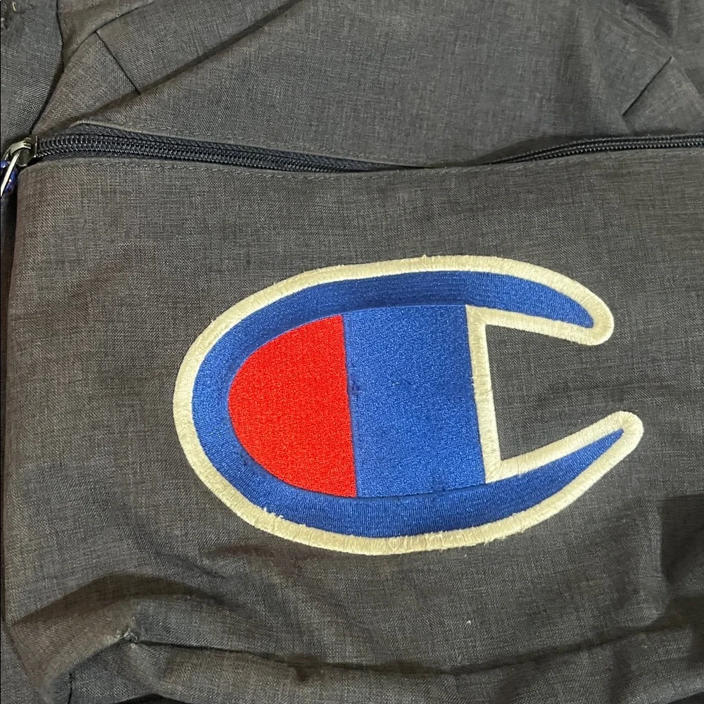 Champion Backpack Heathered Dark Blue with Blue and Red Embroidered Logo